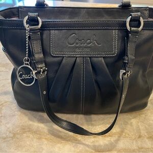 Pleated Vintage COACH East West Black Leather tote with Silver Accents